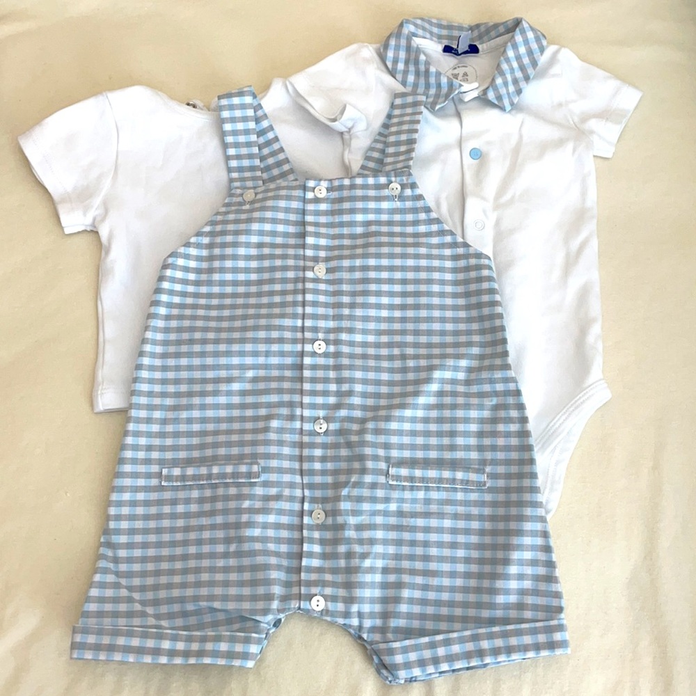 Absorba NEW plaid baby outfit (shirt, onesie, overalls) plus matching hat